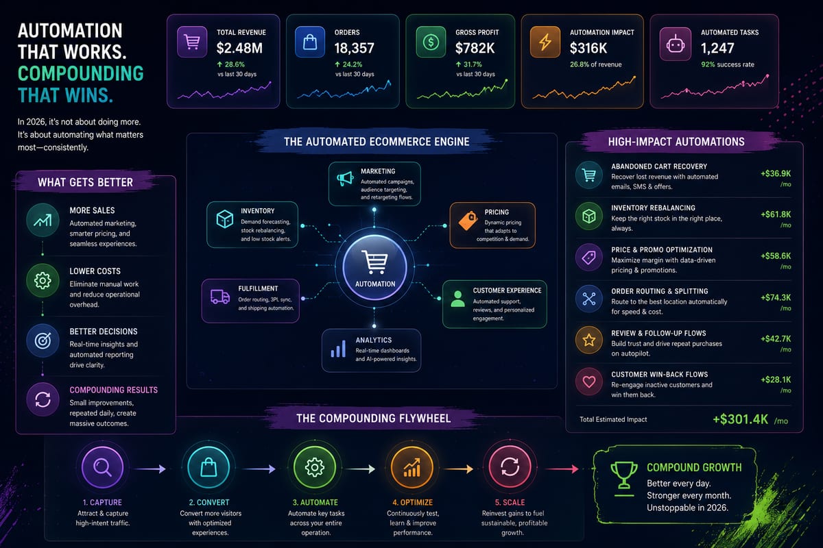 Ecommerce automation workflow showing operational categories that compound over time