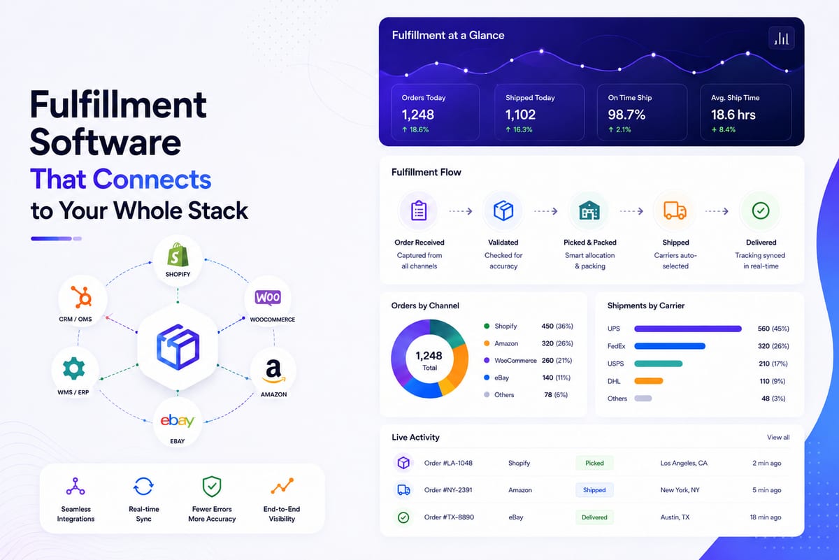 Fulfillment software workflow showing integrations across multi-channel ecommerce operations